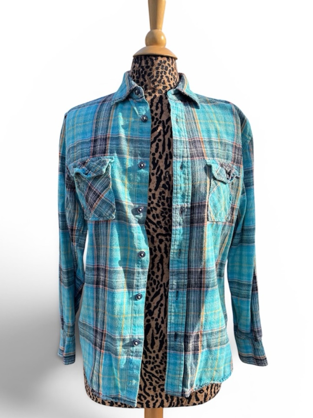 Arizona Jean Company Turquoise Plaid Button-Down Shirt